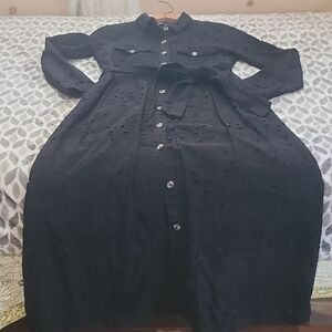 Zara Black Eyelet Button-Up Dress